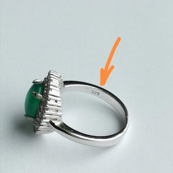 Green Chalcedony CZ Halo ring sterling silver size 6 - Picture 6 of 9